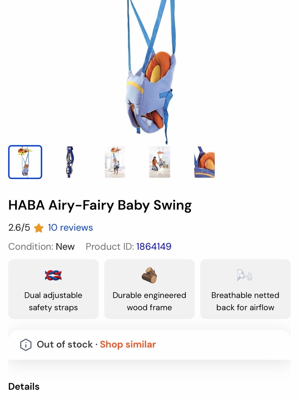 HABA Airy-Fairy Baby Swing in Blue and Orange.  💙 🧡